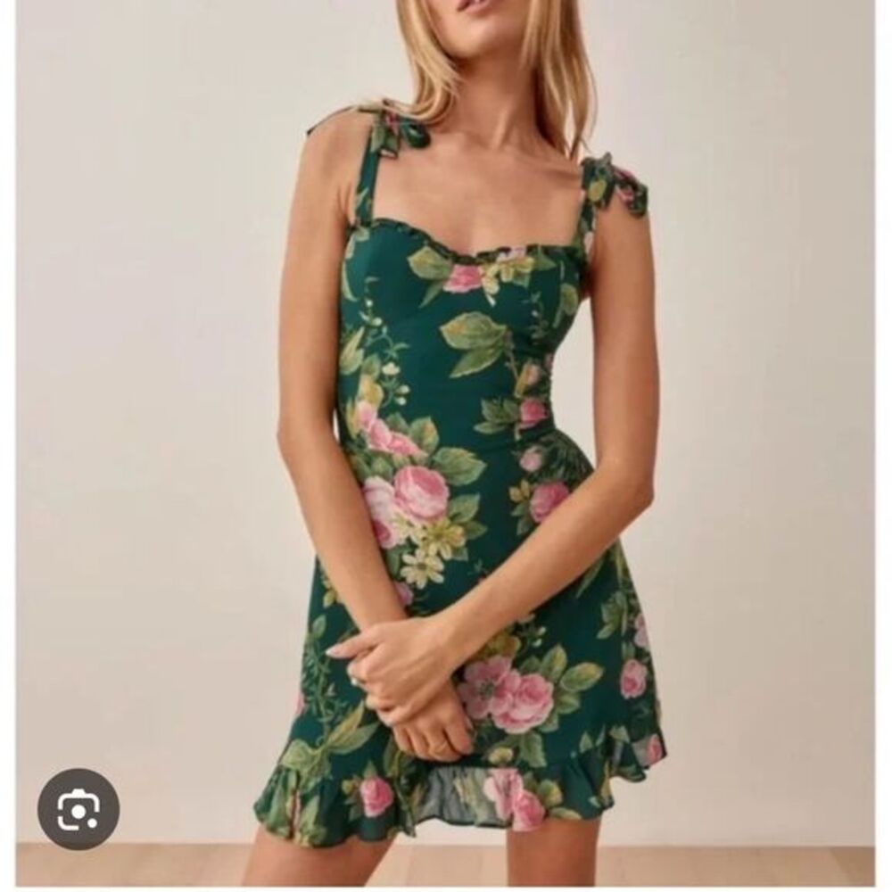 Reformation Christine Dress in Green Floral Belvedere mini dress Size 10